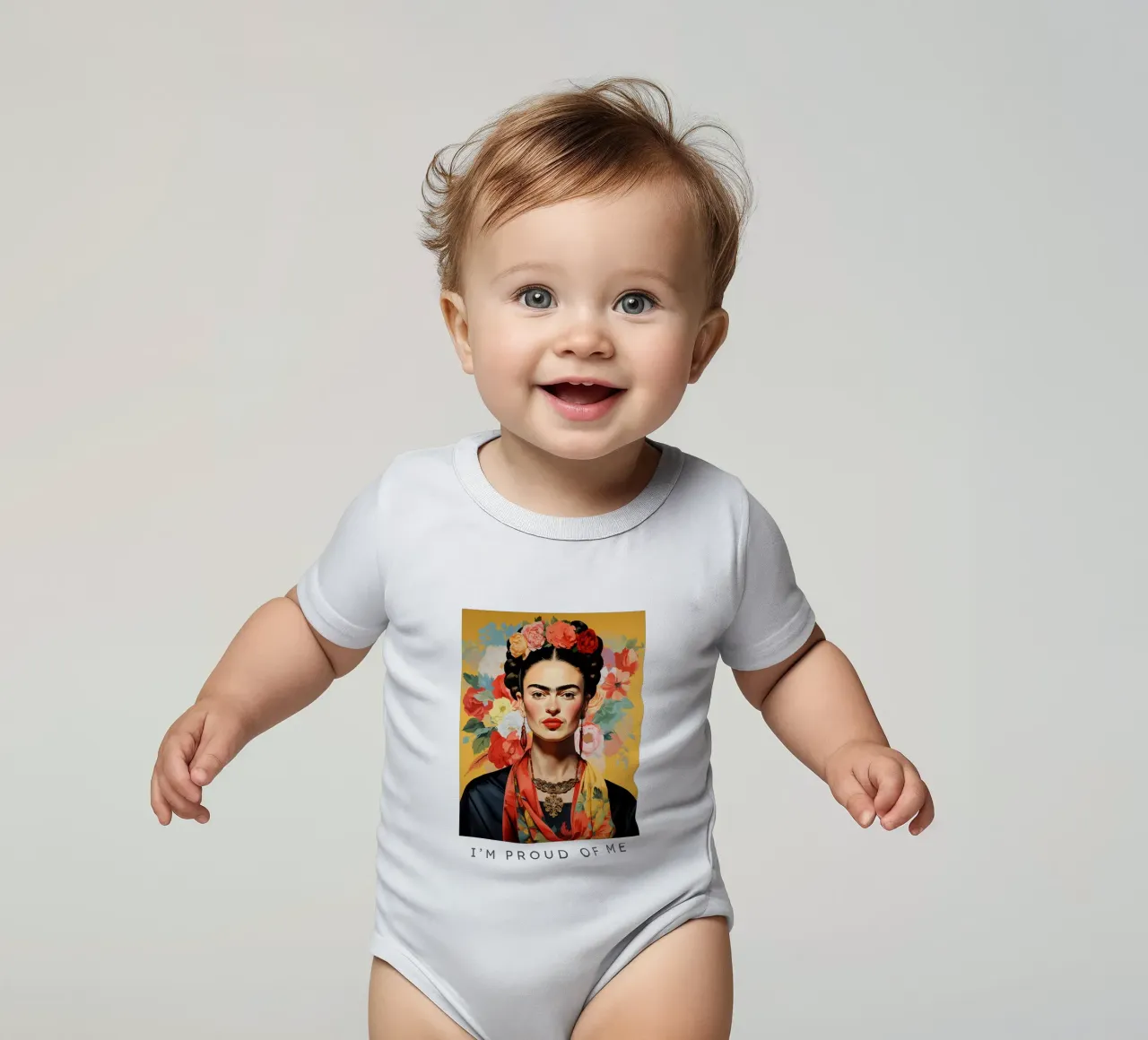 Frida Kahlo "Bold and Unbreakable" body neonato maniche corte da Fantasias Florales