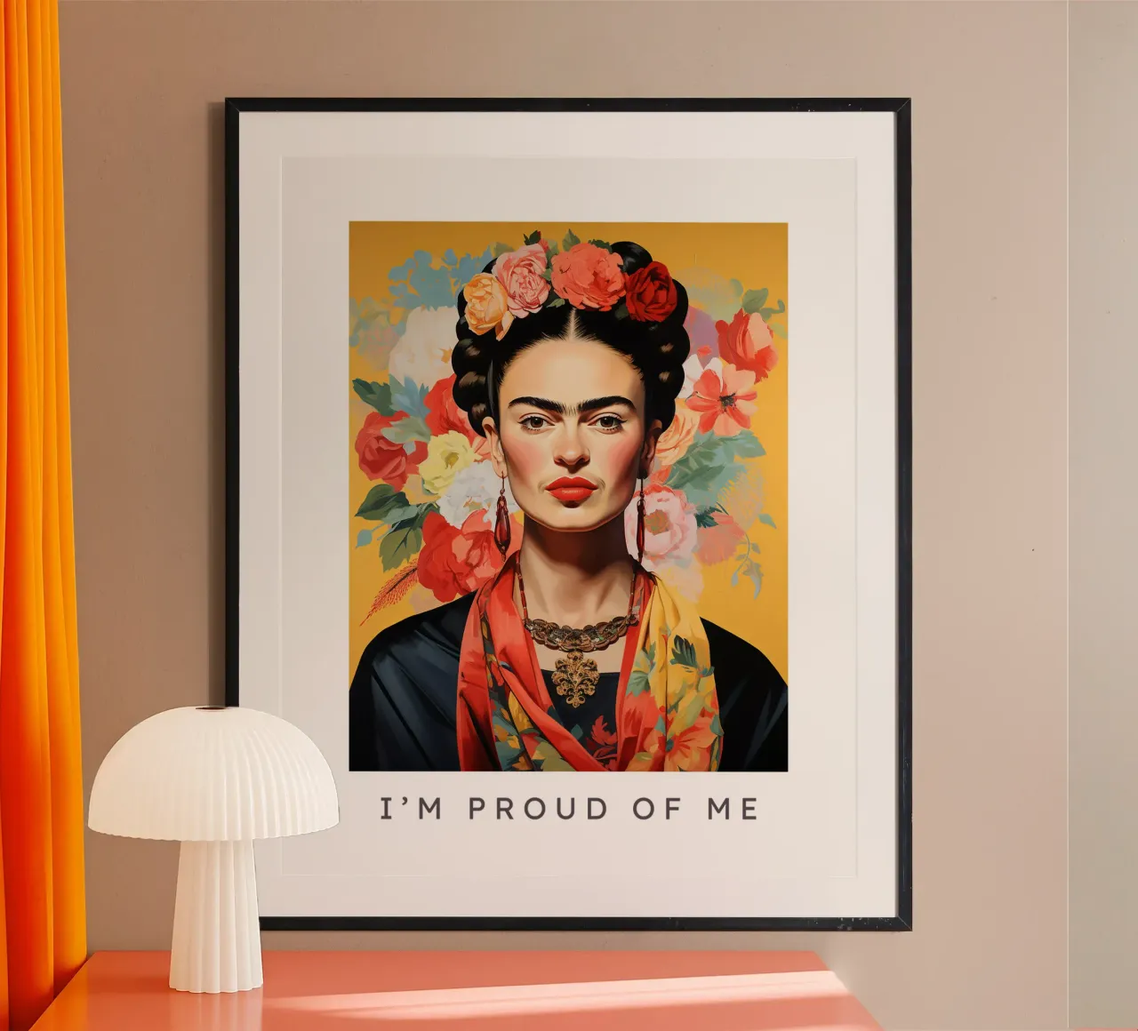 Frida Kahlo "Bold and Unbreakable" poster with aluminum frame by Fantasias Florales