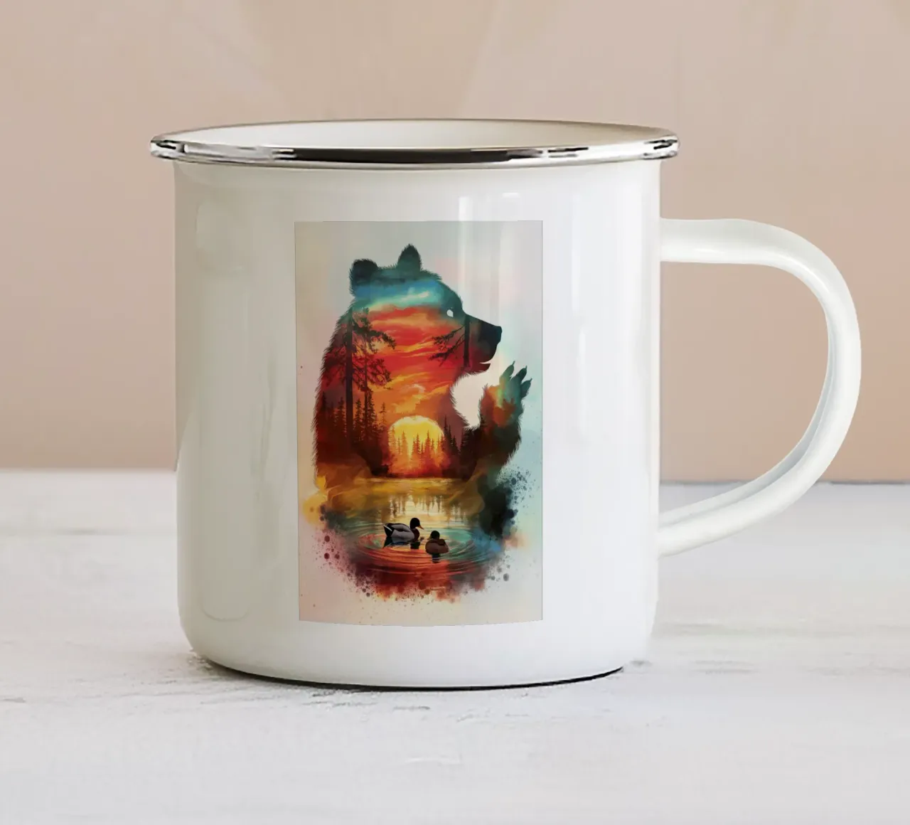 Bear, wild and landscape tazza in smalto da dinem