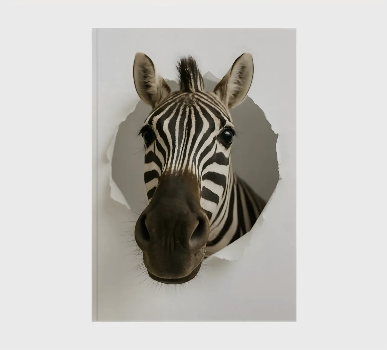 Curious Zebra Peeking Through Torn Paper Art Print notebook by Cut-out Critter Gallery