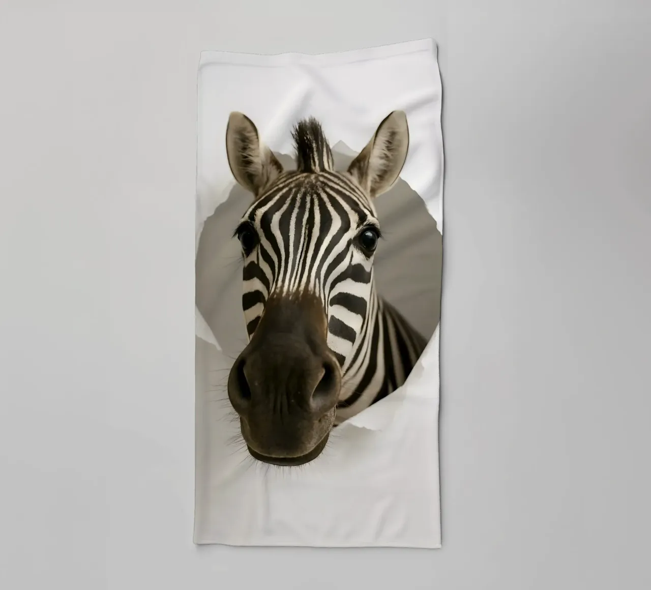 Curious Zebra Peeking Through Torn Paper Art Print towel by Cut-out Critter Gallery