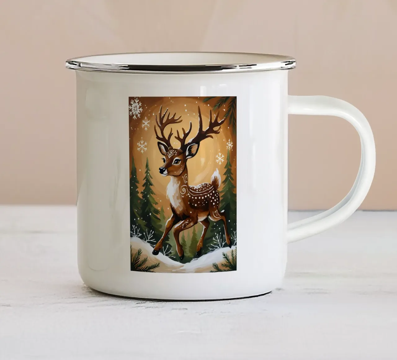 Cervo innevato tazza in smalto da uniqe world