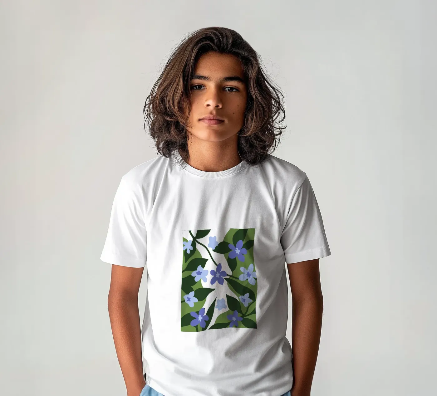 Blaue Blume Muster Kinder T-Shirt von SPECIAL FLOWER PATTERNS