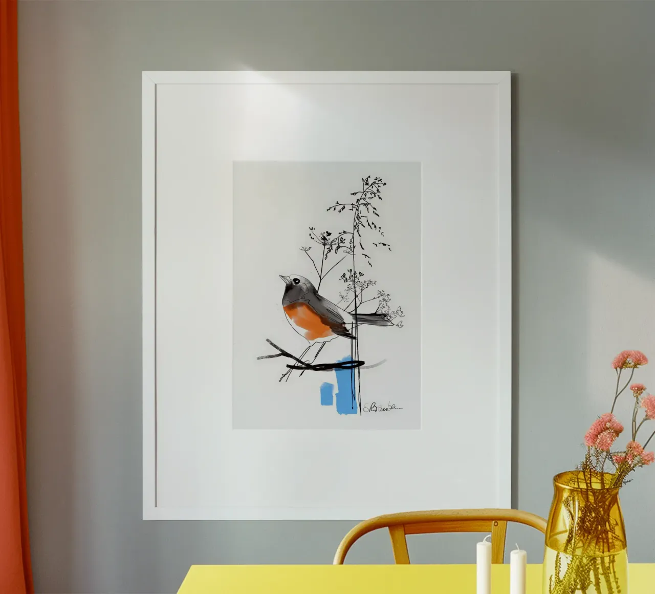 Uccellino poster con telaio in legno da SaraRosenbaum
