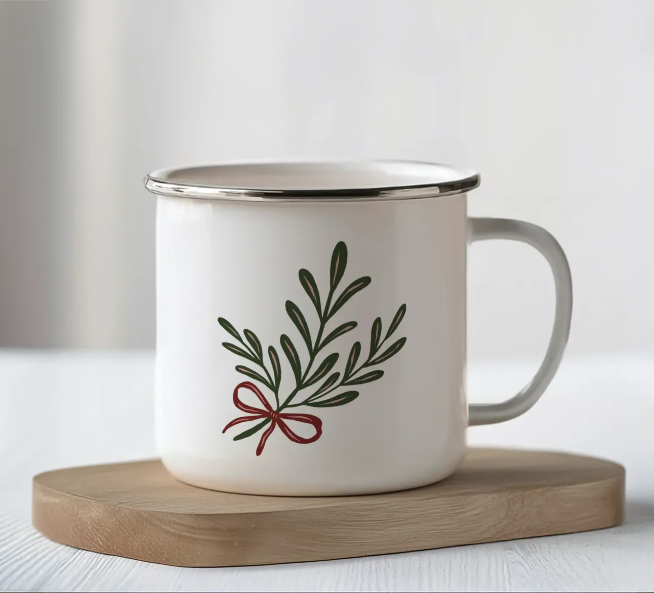 Vischio con fiocco tazza in smalto da Wackapacka Holiday Shop