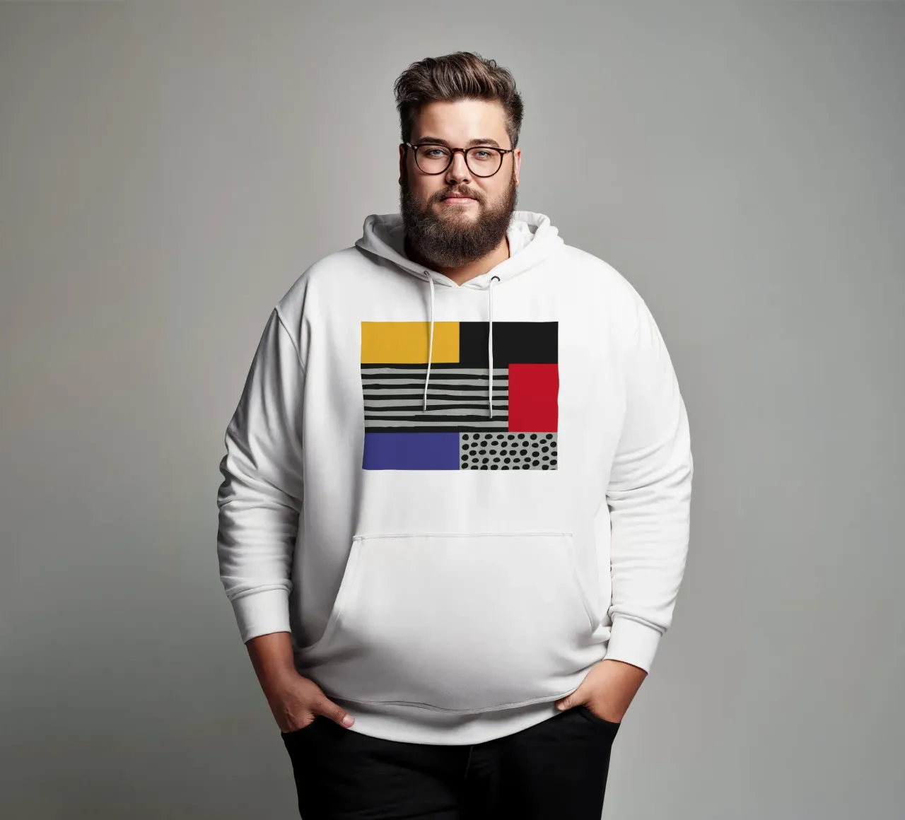 Scandi Art - Abstrakte Geometrie in Rot Blau felpa con cappuccio da Petra Lang - Design