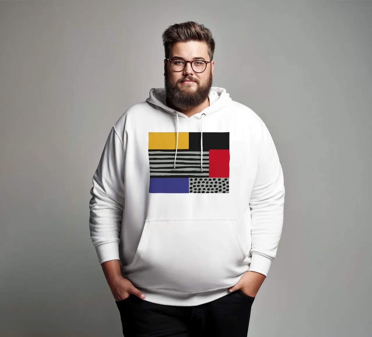 Scandi Art - Abstrakte Geometrie in Rot Blau felpa con cappuccio da Petra Lang - Design