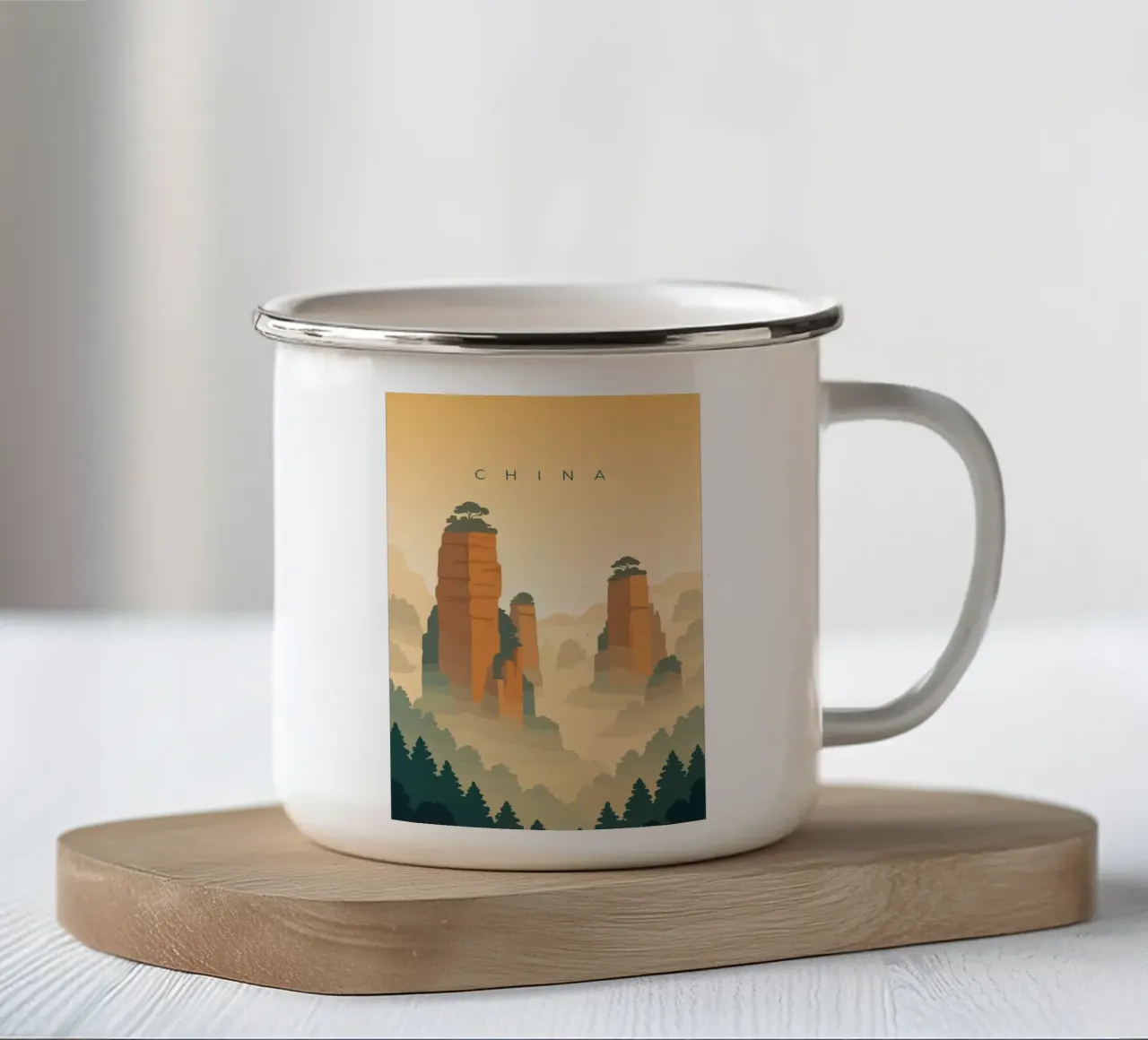 China 2 tazza in smalto da minimalist designs