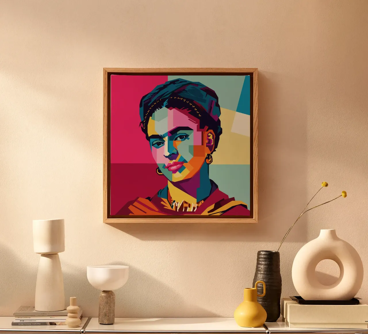 Frida Kahlo Style WPAP tela con Cornice a cassetta da KP Artwork