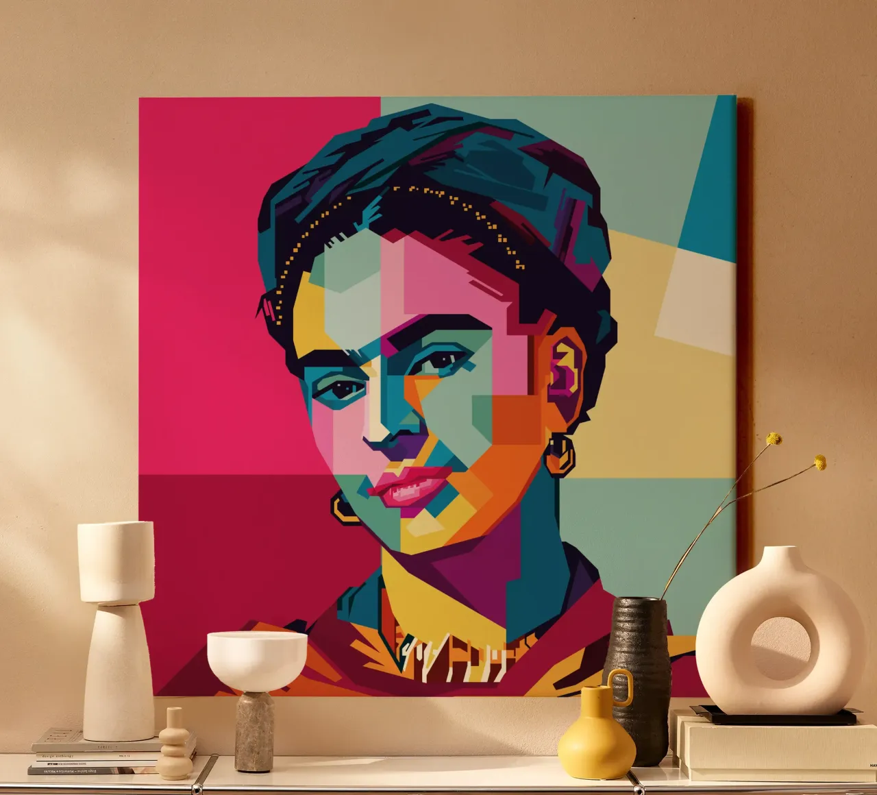 Frida Kahlo Style WPAP tela con Cornice a cassetta da KP Artwork