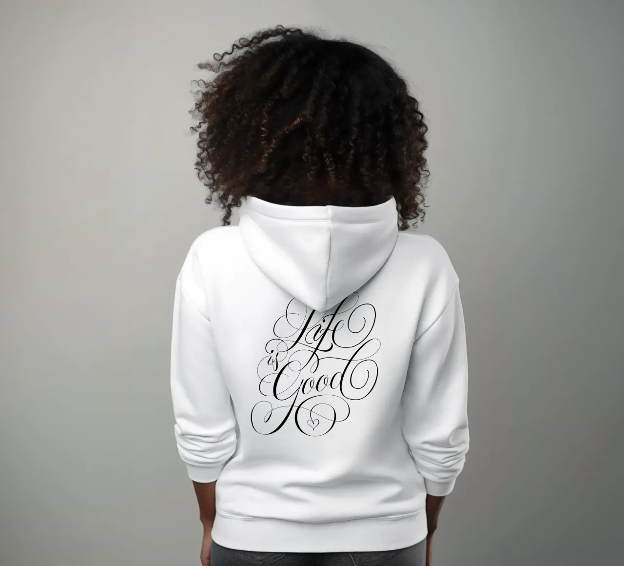 Calligrafia. Bianco e nero. La vita è bella. Con il cuore. felpa con cappuccio da CalliLetters