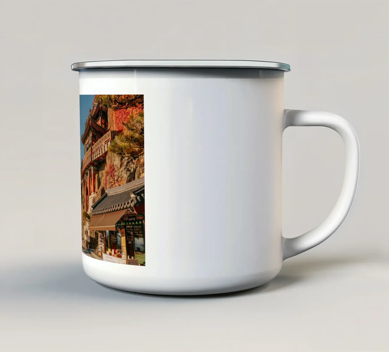 Tempio della Montagna d'Autunno in Corea del Sud tazza in smalto da mbgraphx2