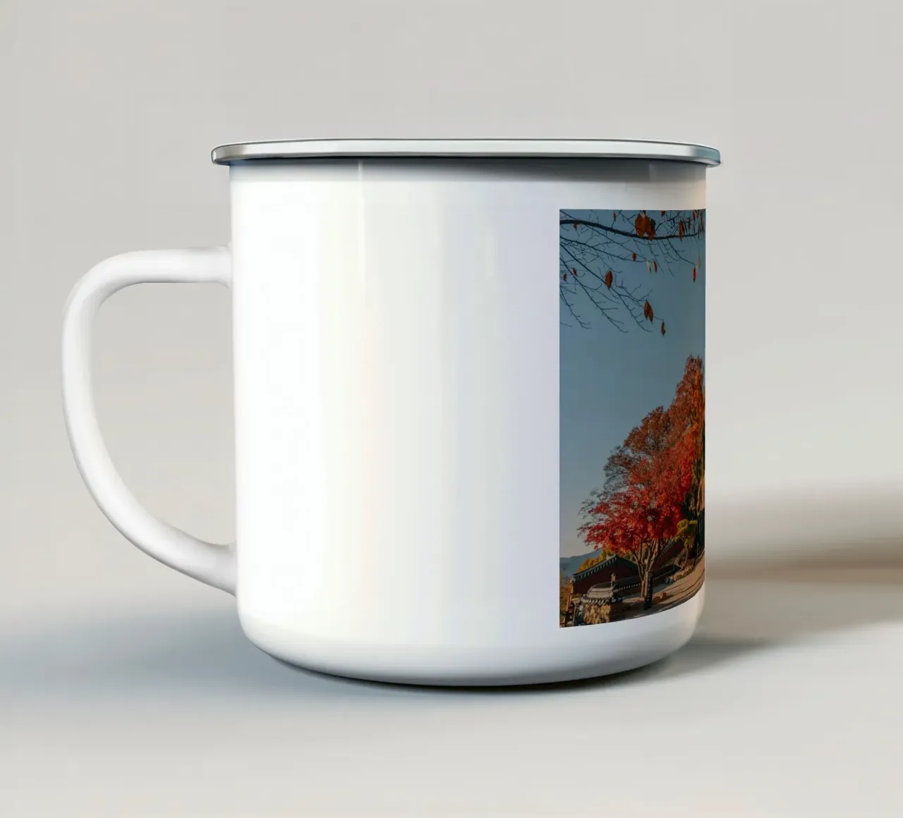 Tempio della Montagna d'Autunno in Corea del Sud tazza in smalto da mbgraphx2