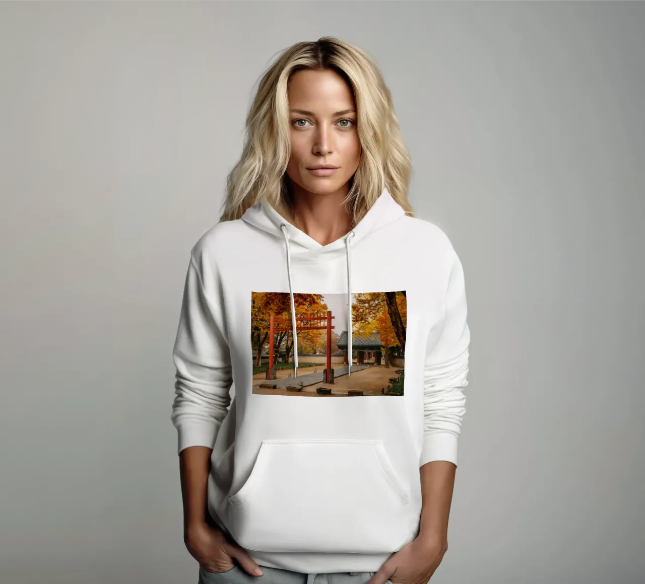 Tempel im Herbst in Jeonju, Südkorea Hoodie von mbgraphx2