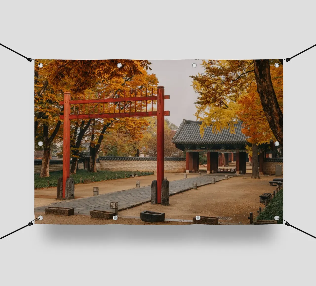 Tempio in autunno a Jeonju, Corea del Sud telo in pvc da mbgraphx2