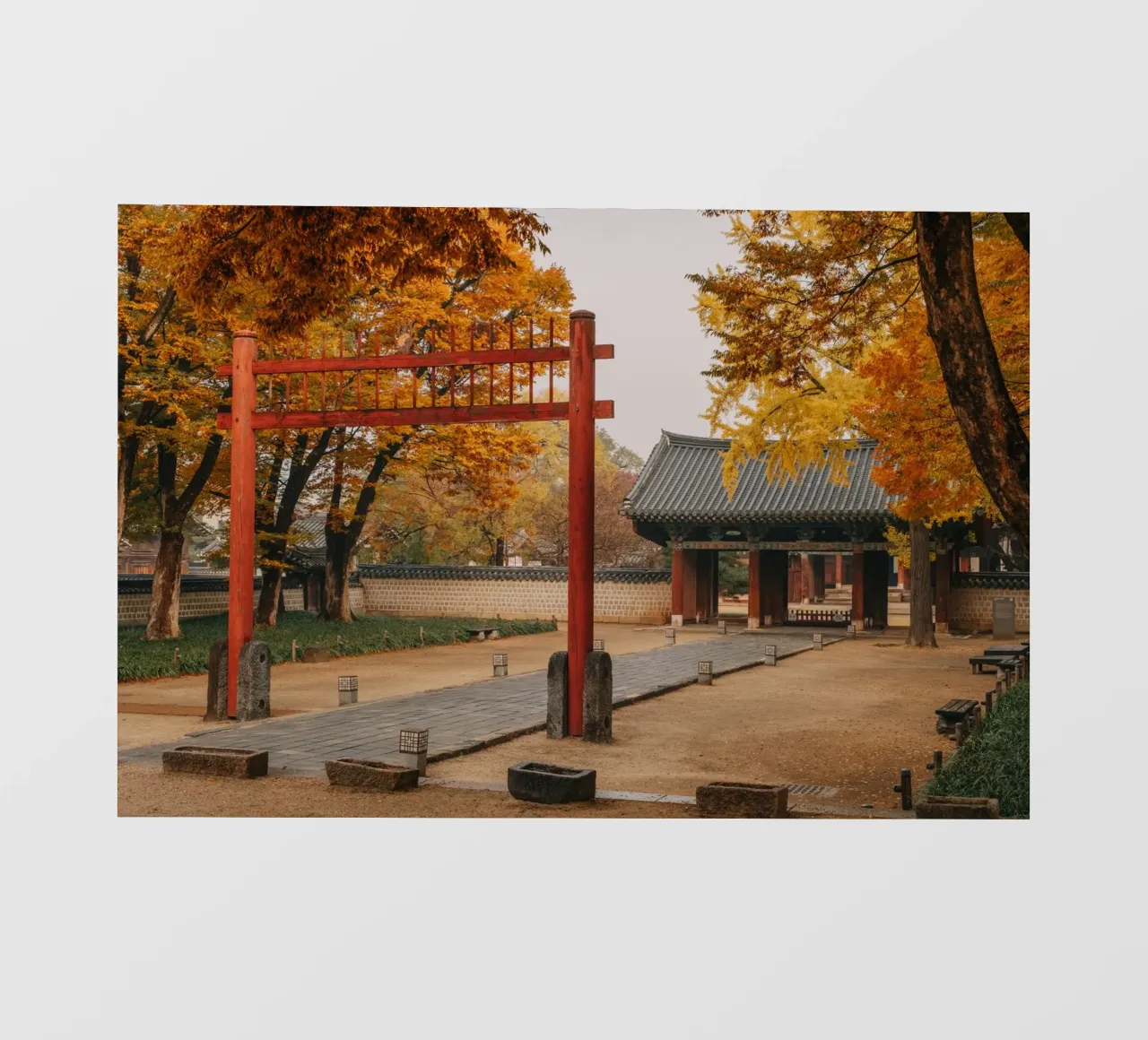 Tempio in autunno a Jeonju, Corea del Sud telo in pvc da mbgraphx2