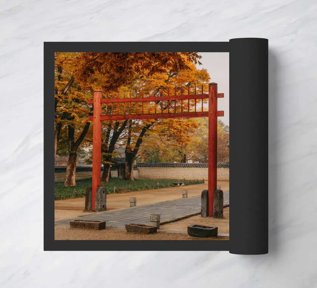 Tempio in autunno a Jeonju, Corea del Sud zerbino da mbgraphx2