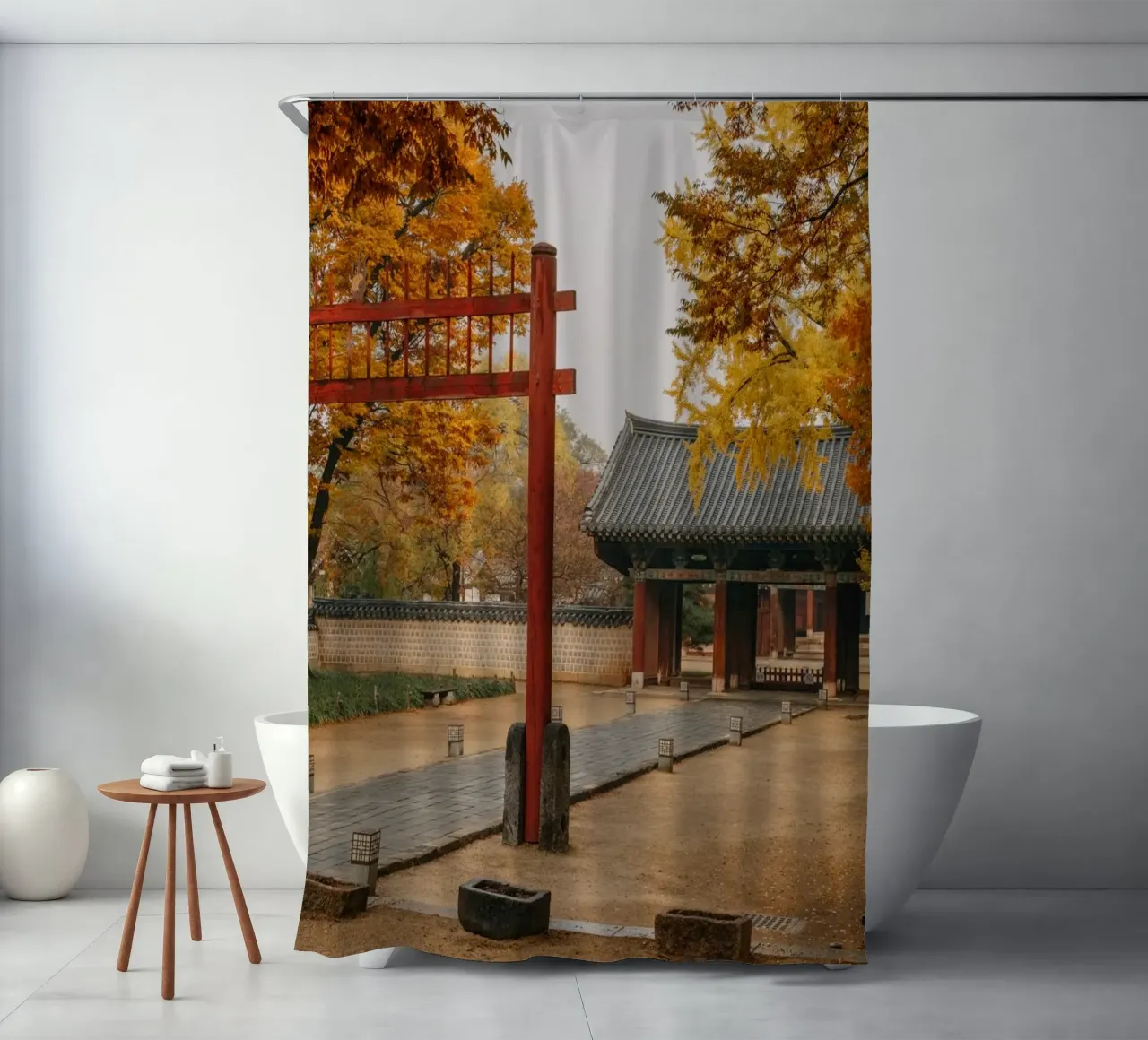 Tempio in autunno a Jeonju, Corea del Sud tenda da doccia da mbgraphx2