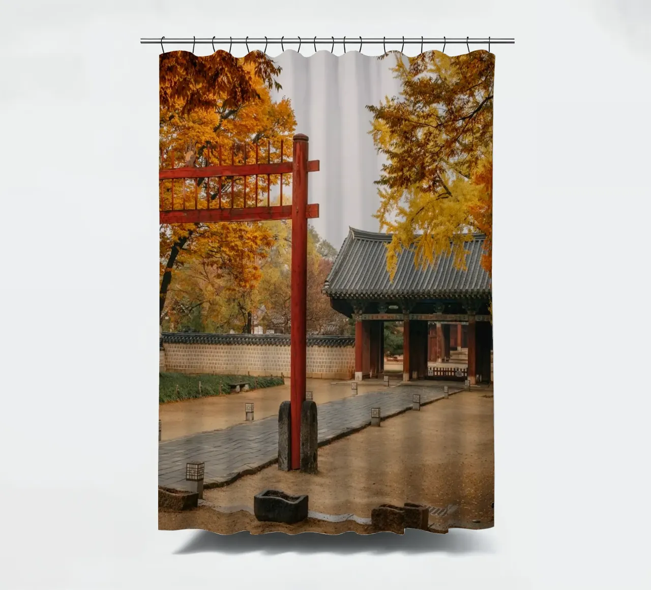 Tempio in autunno a Jeonju, Corea del Sud tenda da doccia da mbgraphx2