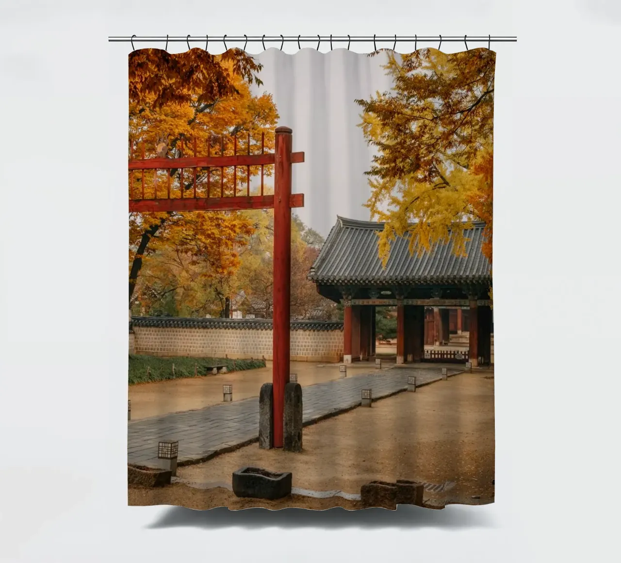 Tempio in autunno a Jeonju, Corea del Sud tenda da doccia da mbgraphx2