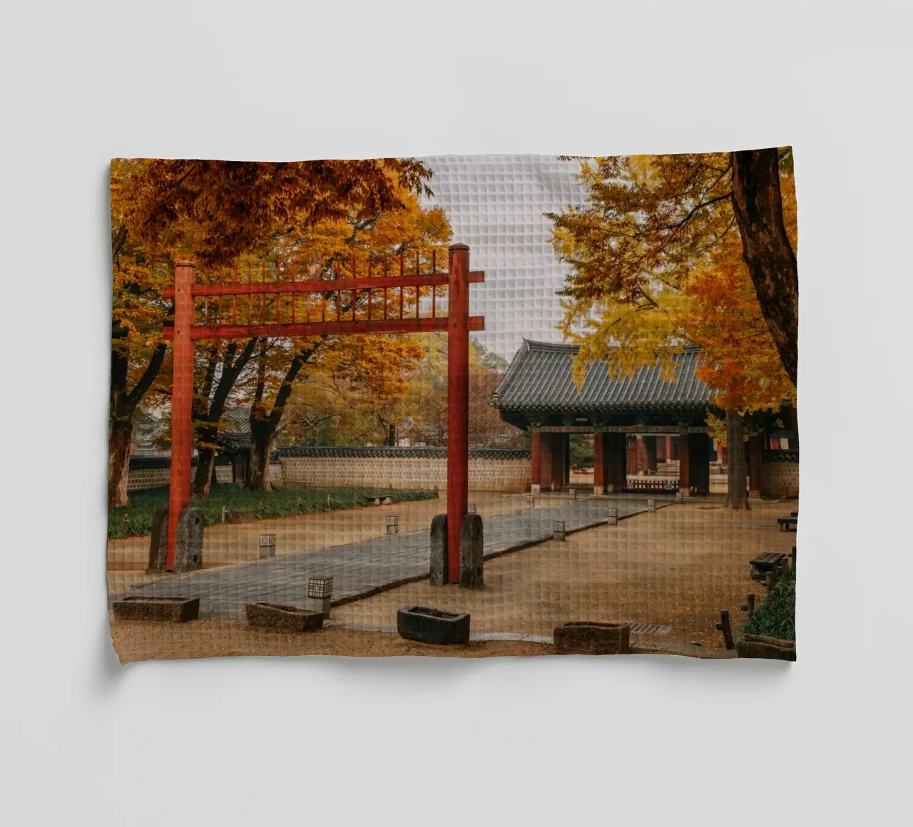 Tempio in autunno a Jeonju, Corea del Sud canovaccio da cucina da mbgraphx2