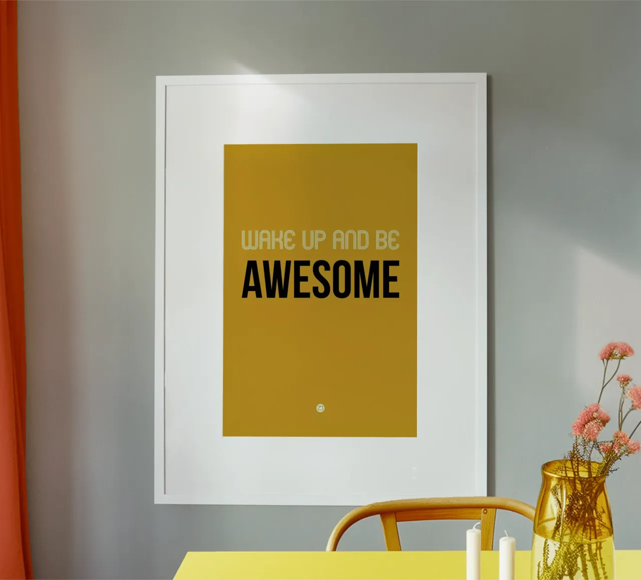 Wake Up and Be Awesome Poster Yellow carta hahnemühle da Naxart