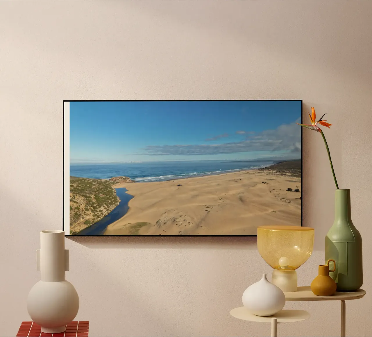 Sandy beach ocean acrylic glass by Moias Design