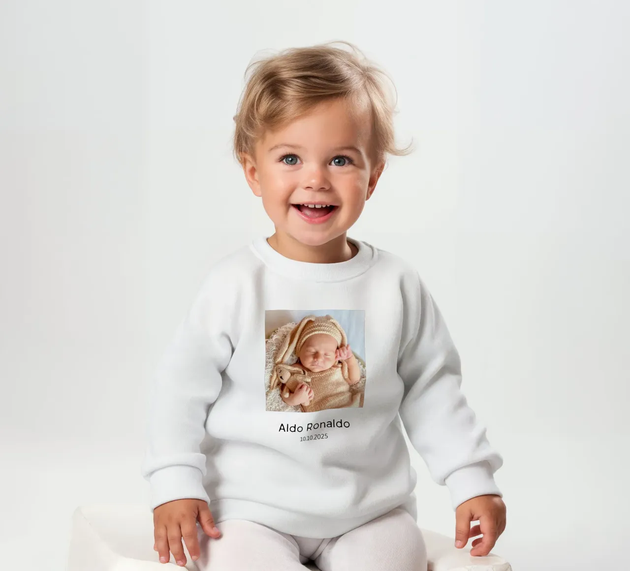 La vostra immagine con un testo a scelta, formato verticale, immagine quadrata felpa neonato da rb-Fotografie