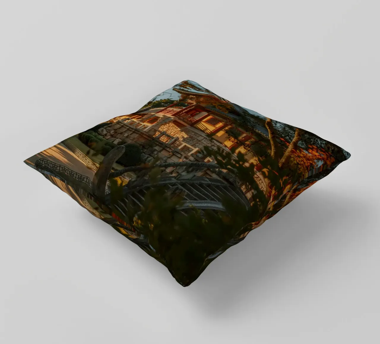 Autunno al tempio Bulguksa di Gyeongju, Corea del Sud cuscino da mbgraphx2