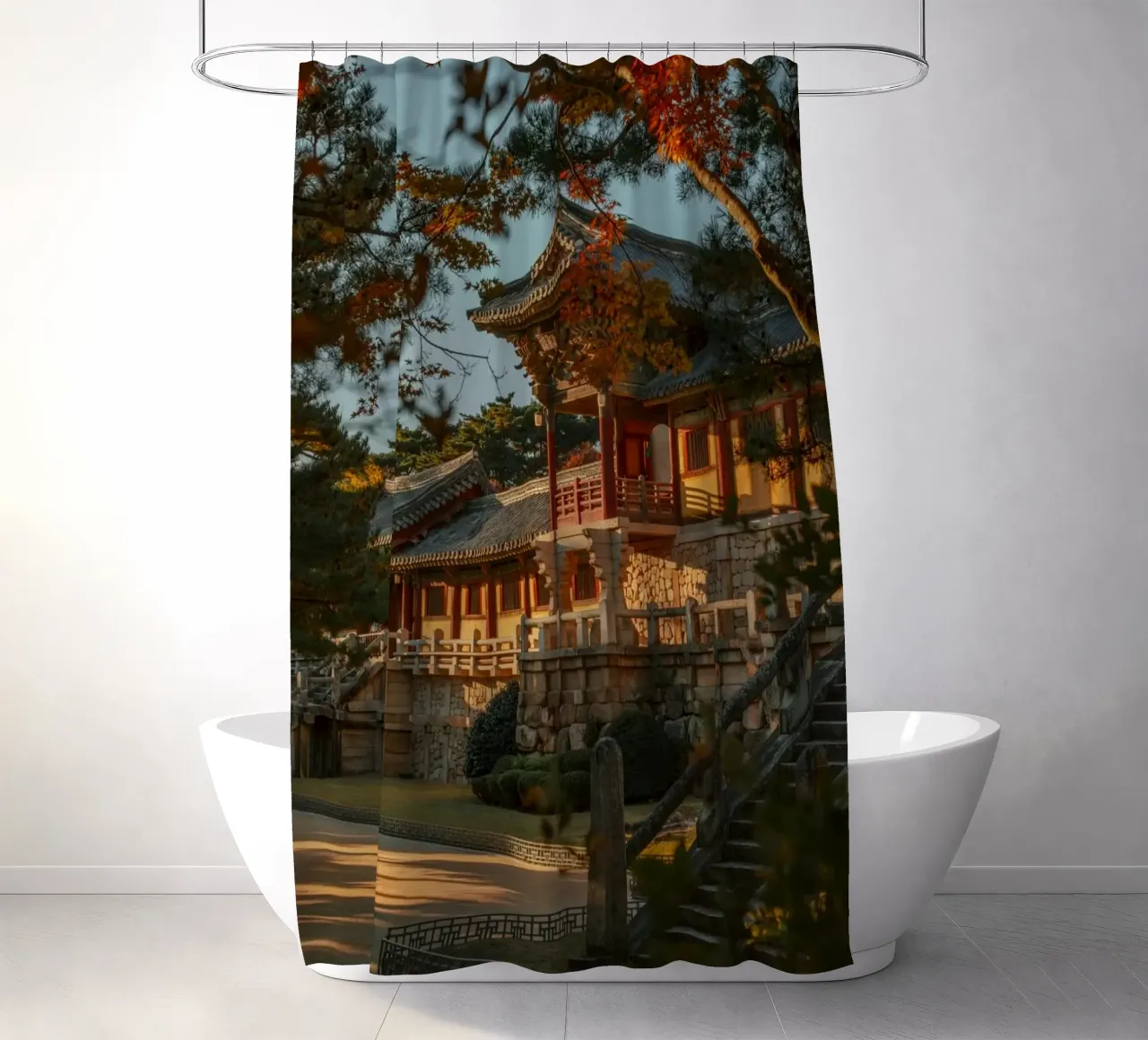 Autunno al tempio Bulguksa di Gyeongju, Corea del Sud tenda da doccia da mbgraphx2