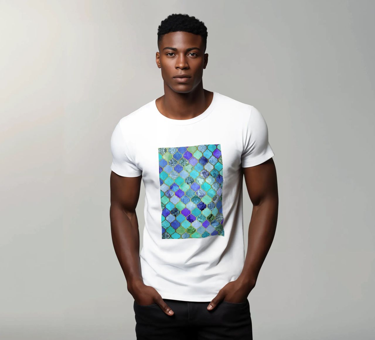 Cobalt Moroccan Tile Pattern t-shirt da Micklyn Le Feuvre