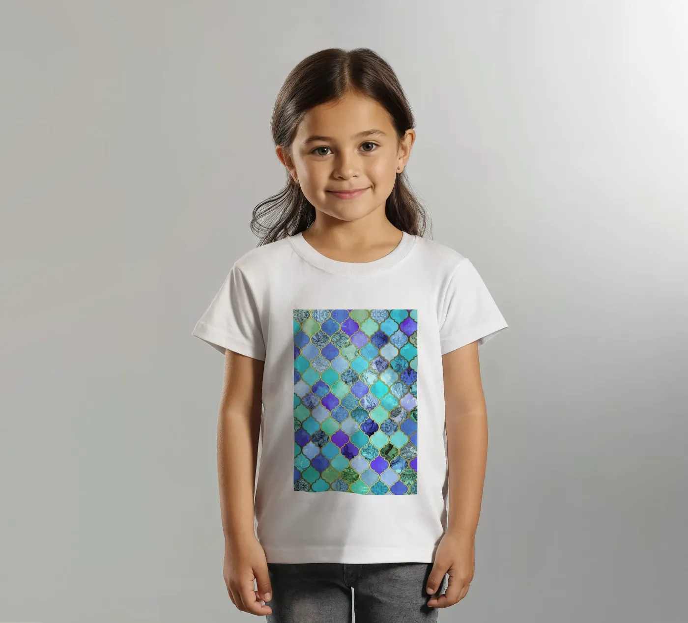 Cobalt Moroccan Tile Pattern t-shirt bambini da Micklyn Le Feuvre