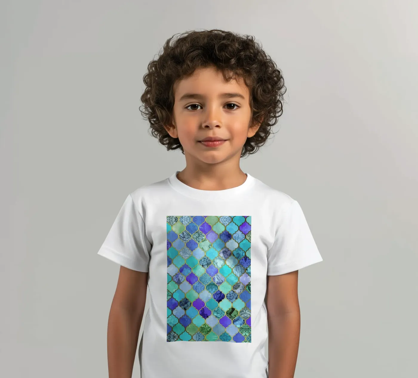 Cobalt Moroccan Tile Pattern t-shirt bambini da Micklyn Le Feuvre