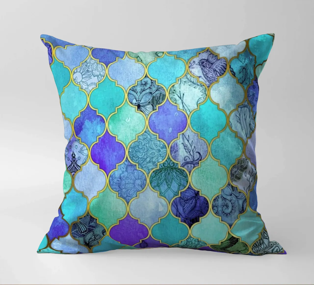 Cobalt Moroccan Tile Pattern decorative cushion by Micklyn Le Feuvre