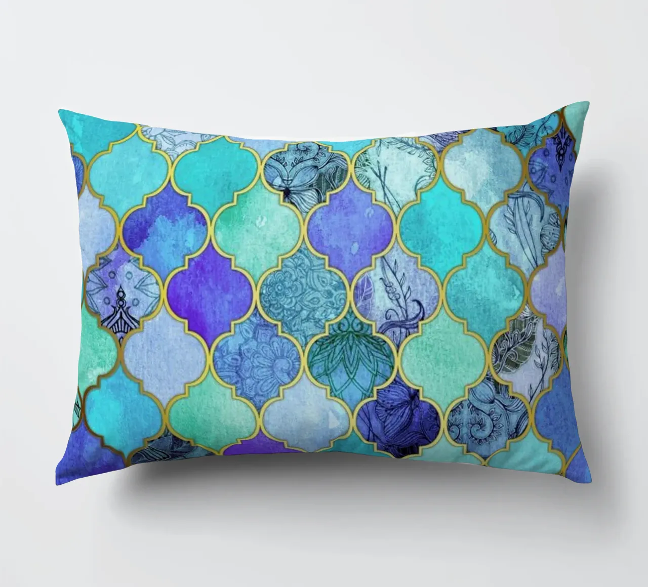 Cobalt Moroccan Tile Pattern decorative cushion by Micklyn Le Feuvre