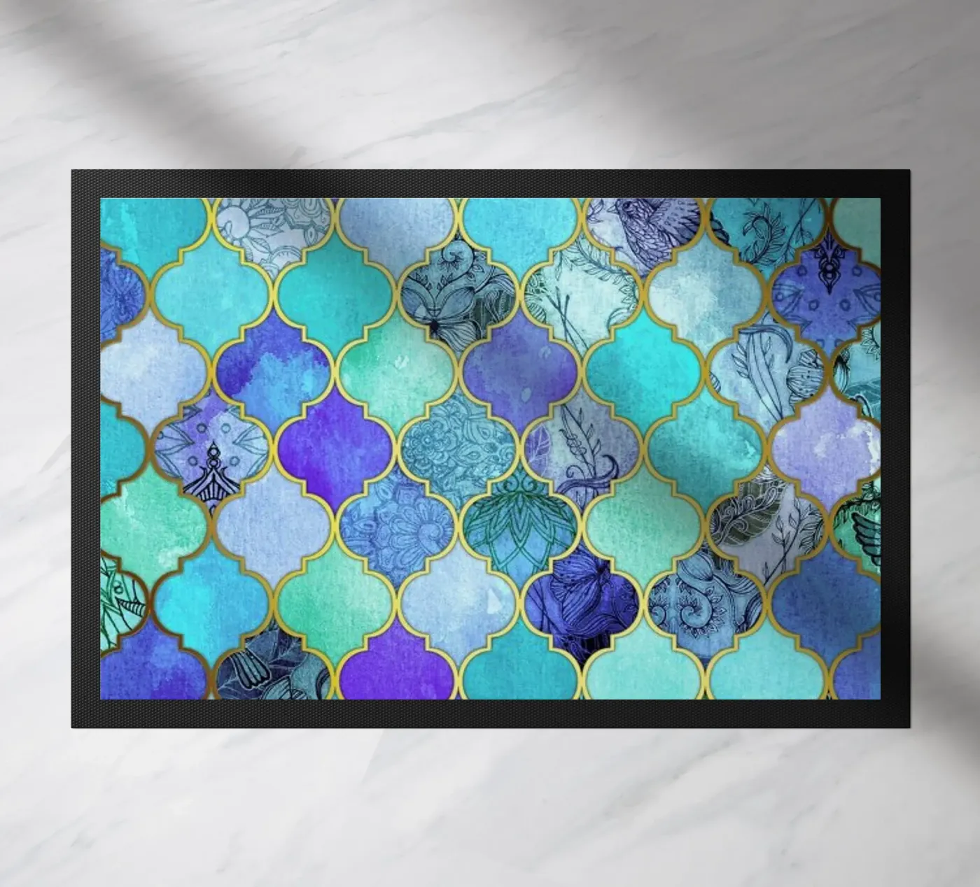 Cobalt Moroccan Tile Pattern doormat by Micklyn Le Feuvre