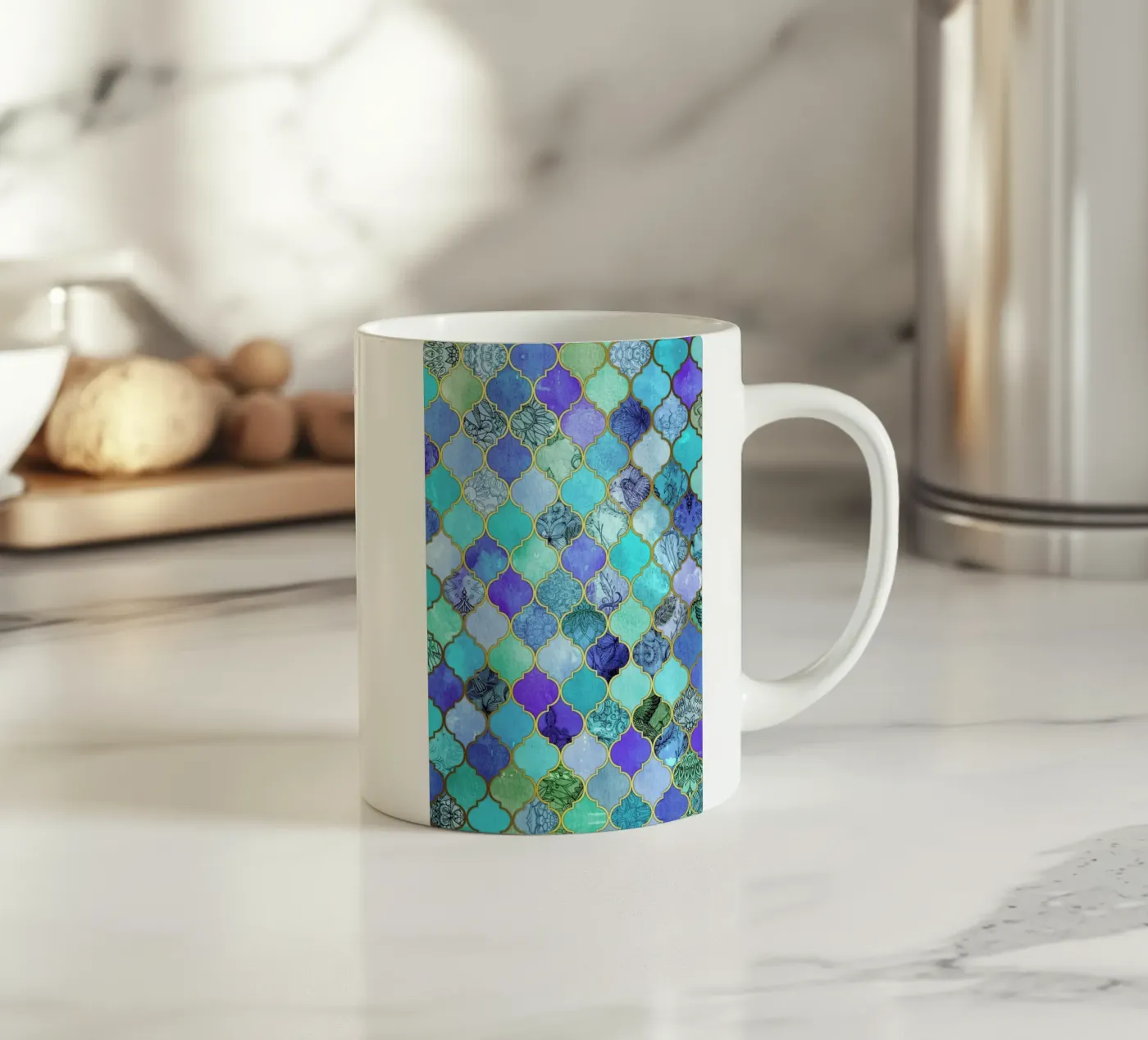 Cobalt Moroccan Tile Pattern ceramic mug by Micklyn Le Feuvre