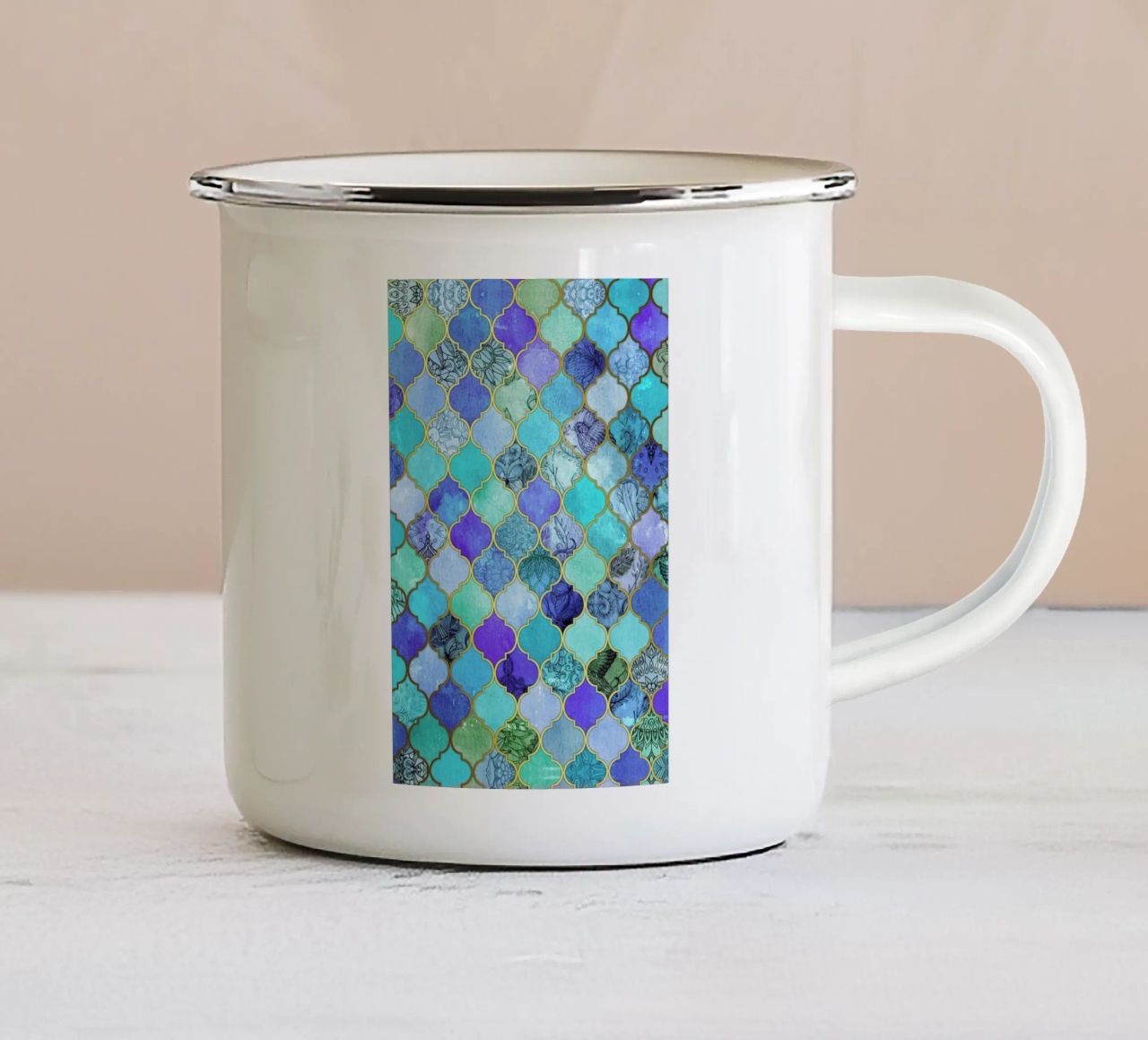 Cobalt Moroccan Tile Pattern tazza in smalto da Micklyn Le Feuvre