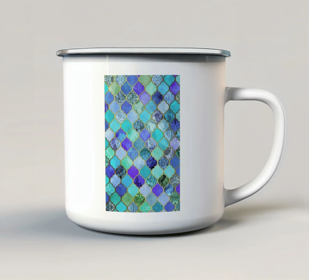Cobalt Moroccan Tile Pattern tazza in smalto da Micklyn Le Feuvre