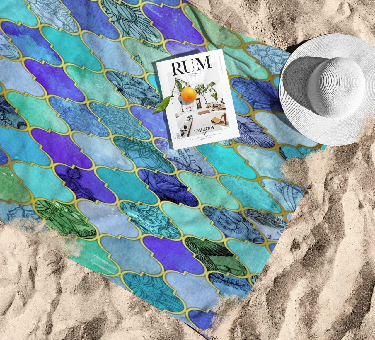 Cobalt Moroccan Tile Pattern telo mare da Micklyn Le Feuvre