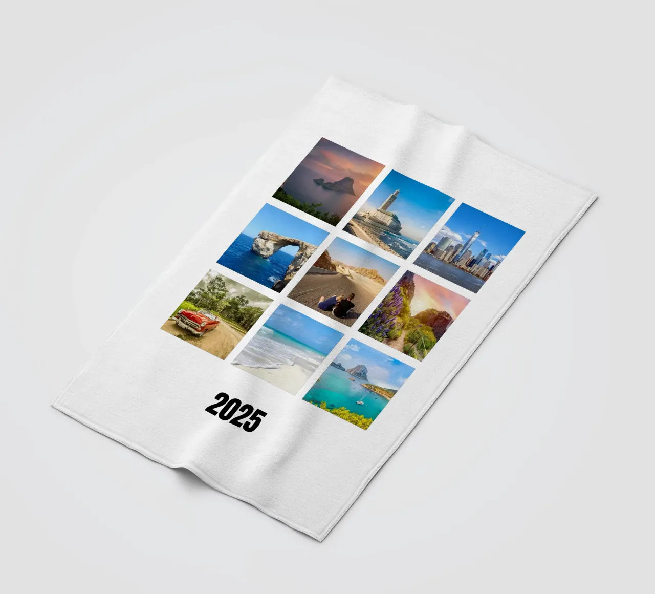 Collage with your own photos: 9 squares and text, customisable fleece blanket by rb-Fotografie