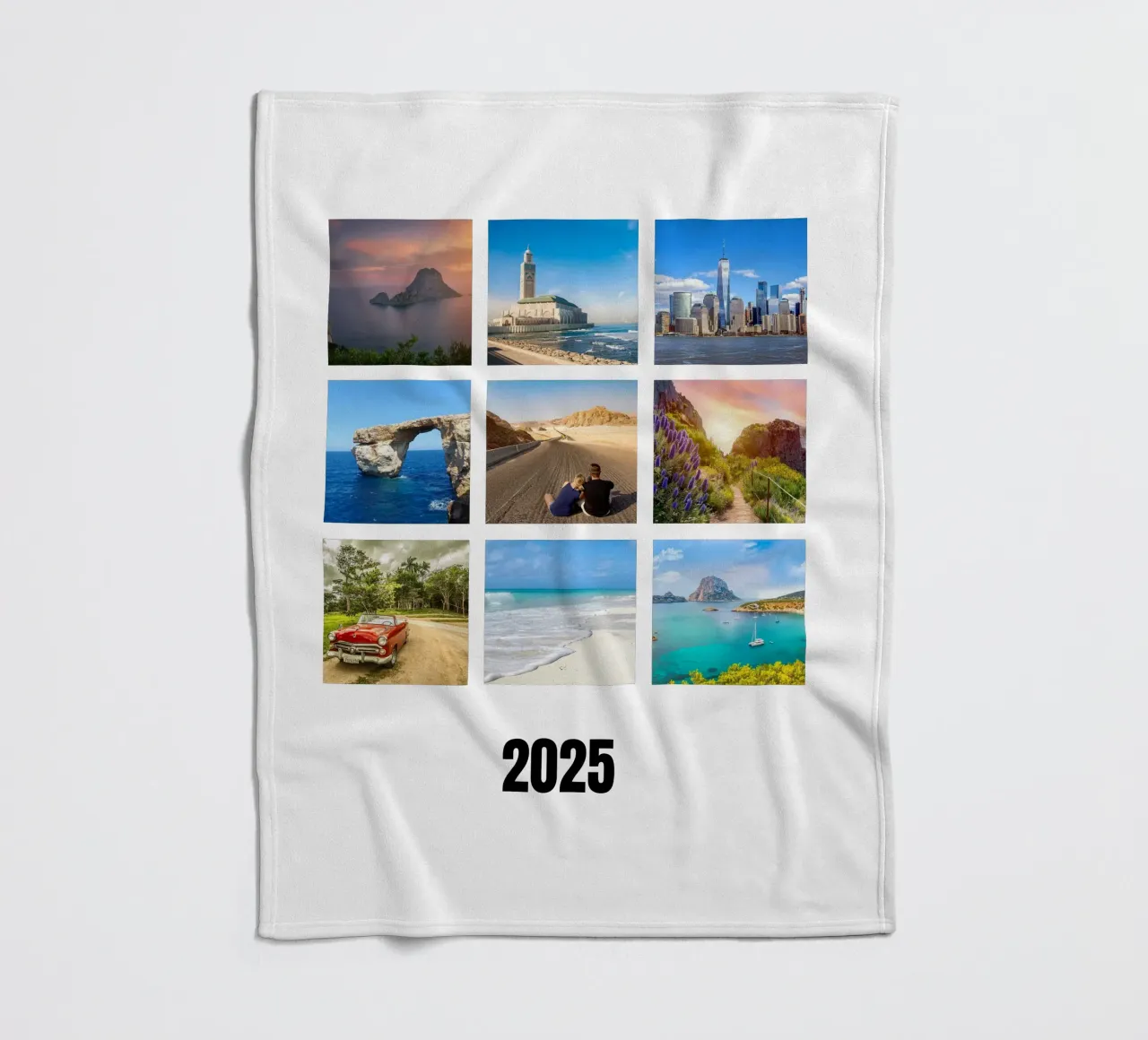 Collage with your own photos: 9 squares and text, customisable fleece blanket by rb-Fotografie
