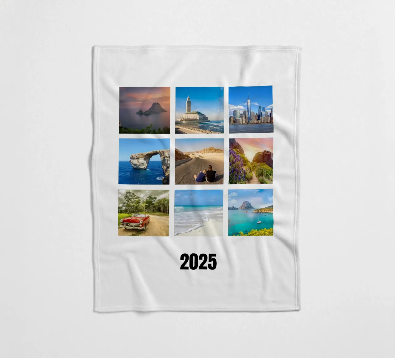 Collage with your own photos: 9 squares and text, customisable fleece blanket by rb-Fotografie