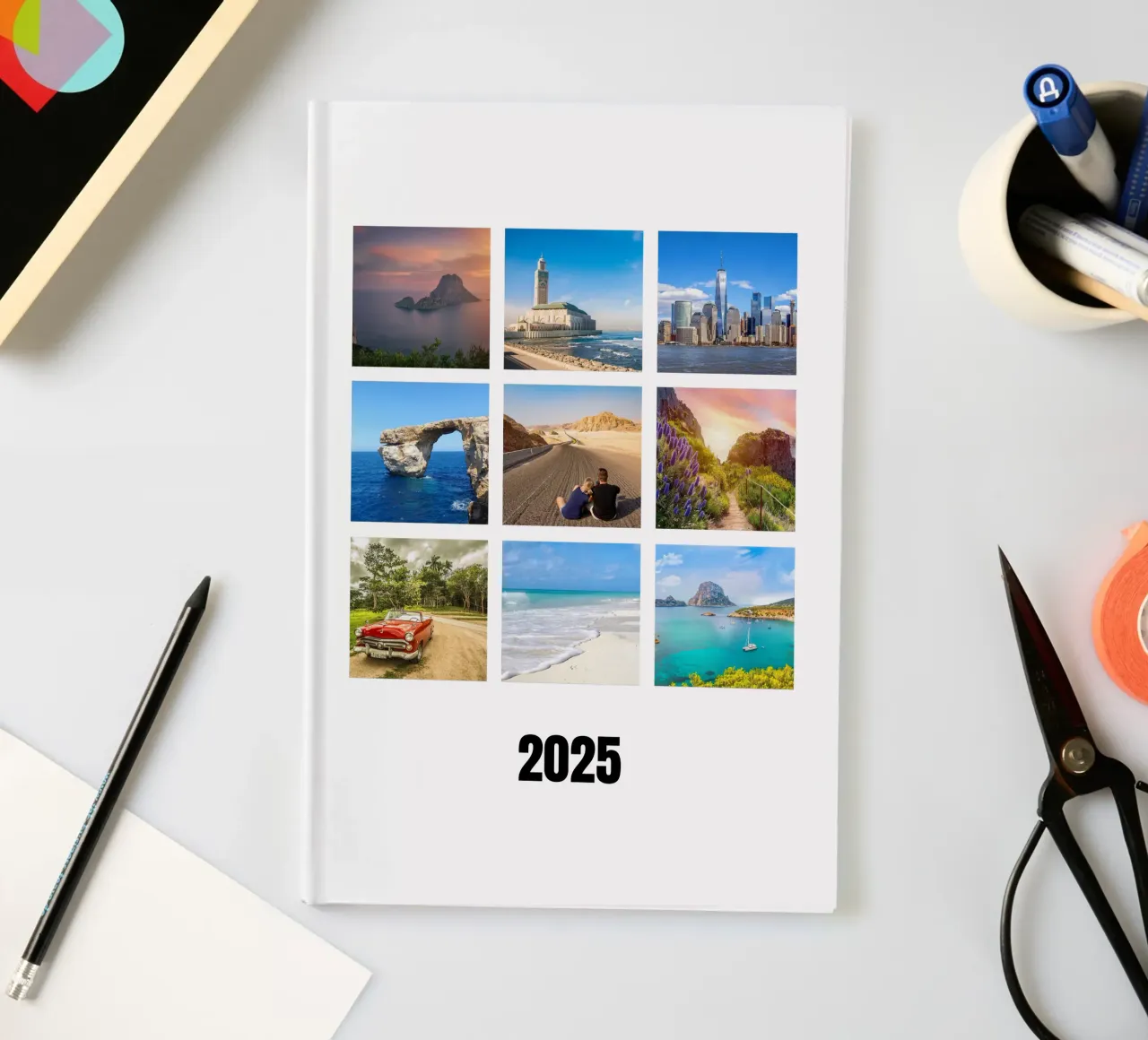 Collage with your own photos: 9 squares and text, customisable notebook by rb-Fotografie