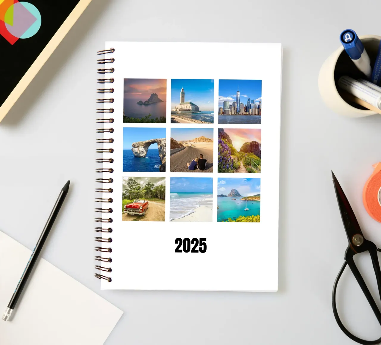Collage with your own photos: 9 squares and text, customisable spiral notebook by rb-Fotografie