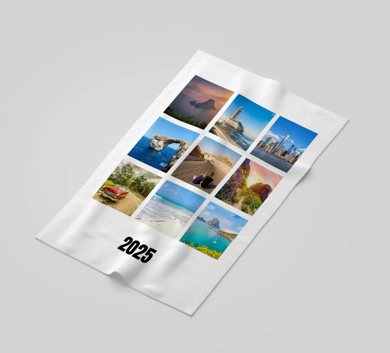 Collage with your own photos: 9 squares and text, customisable beach towel by rb-Fotografie