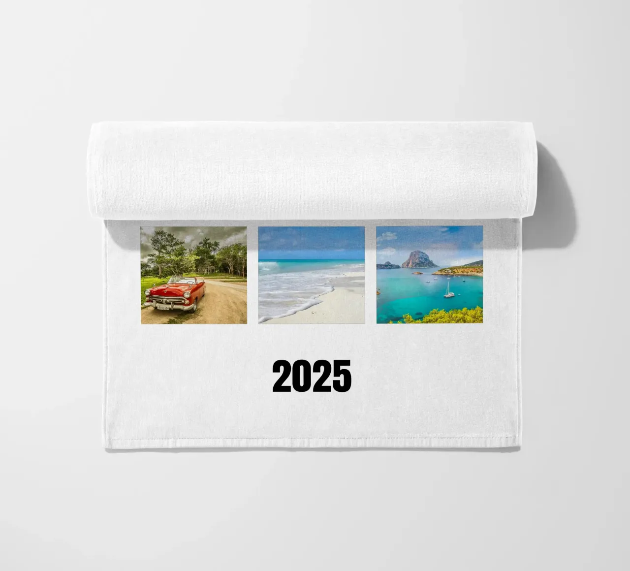 Collage with your own photos: 9 squares and text, customisable beach towel by rb-Fotografie