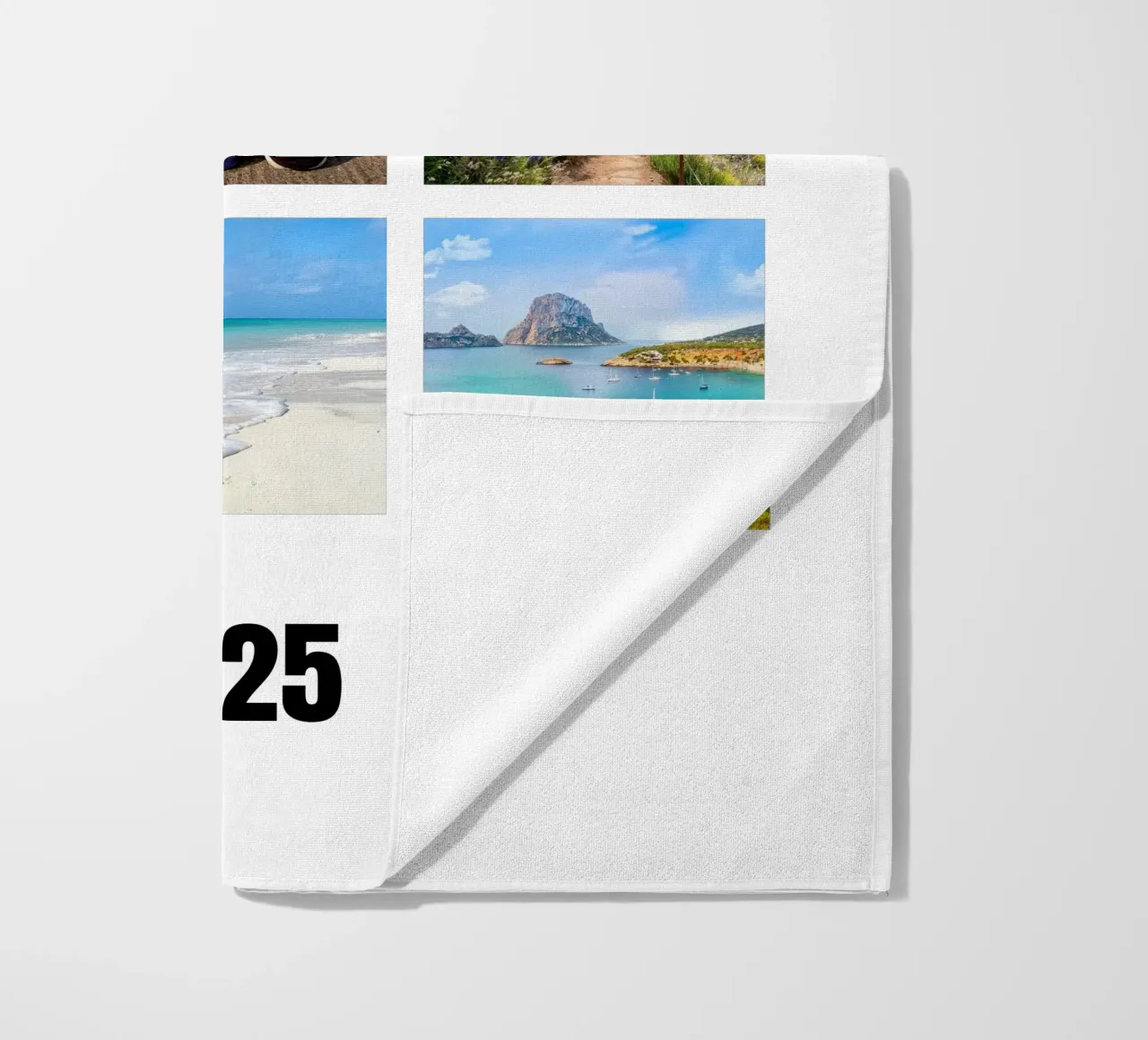 Collage with your own photos: 9 squares and text, customisable beach towel by rb-Fotografie