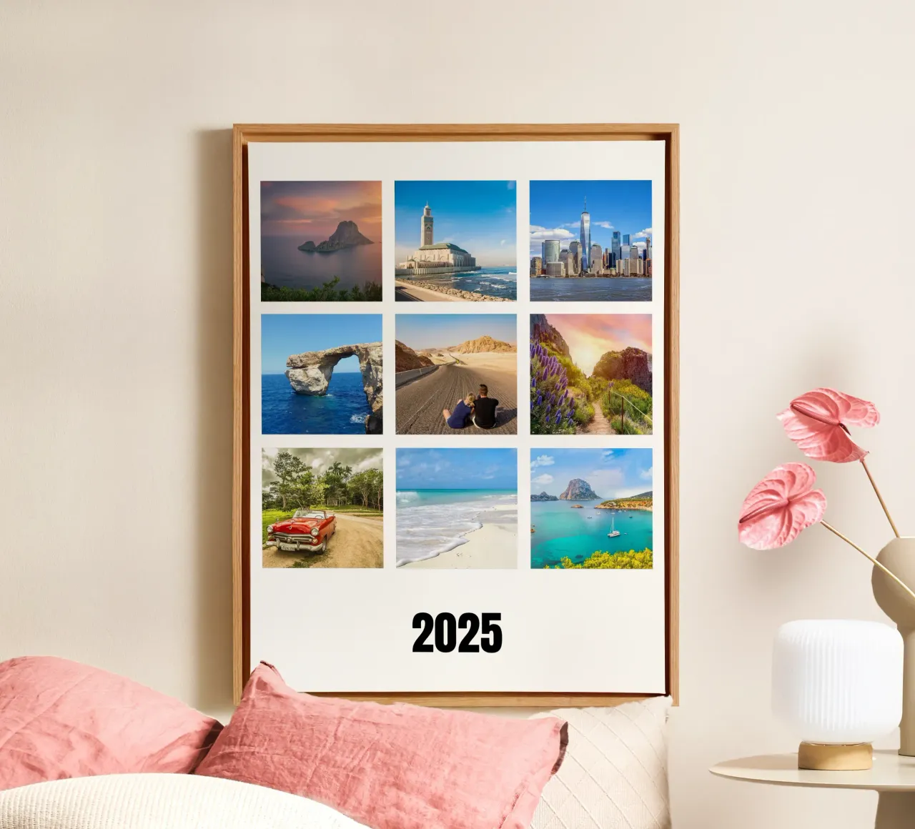 Collage with your own photos: 9 squares and text, customisable canvas by rb-Fotografie