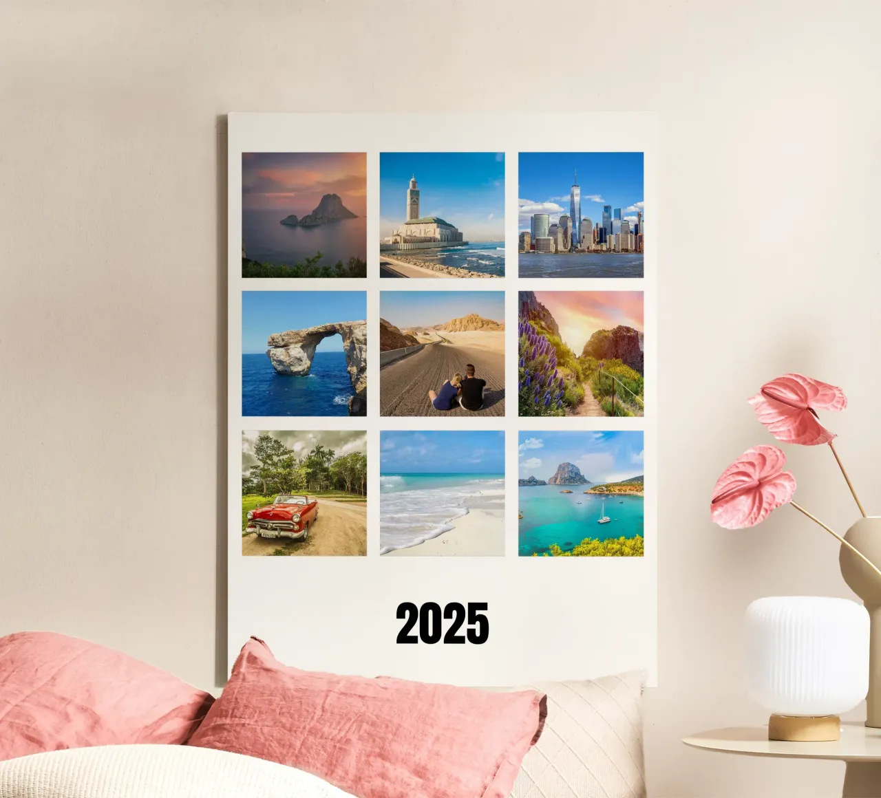 Collage with your own photos: 9 squares and text, customisable canvas by rb-Fotografie